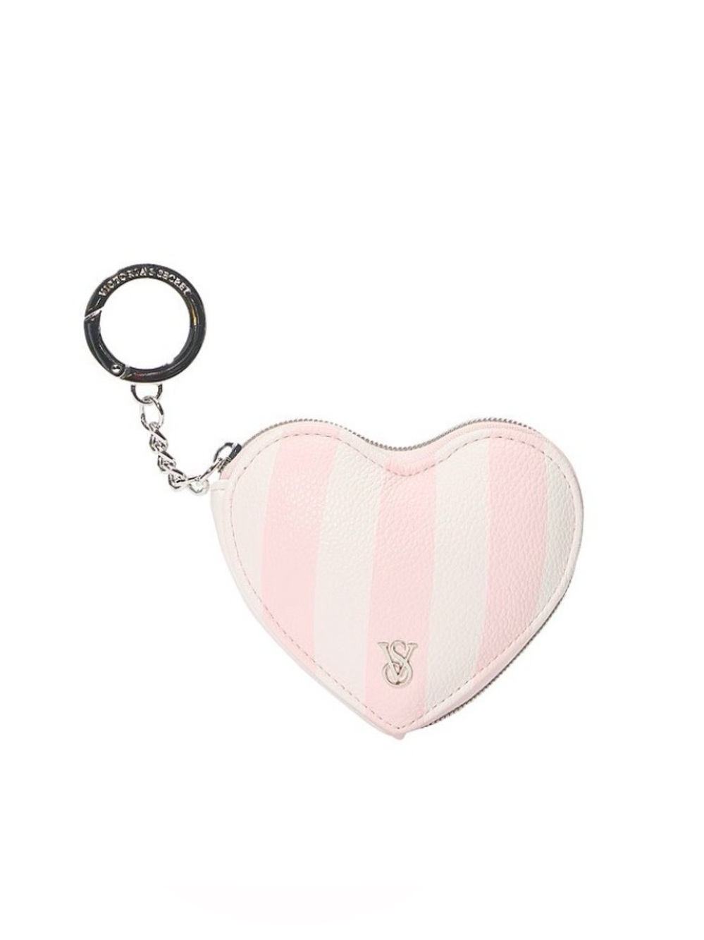 NWT Victoria's Secret Pink & White Striped Heart Pouch/Keychain